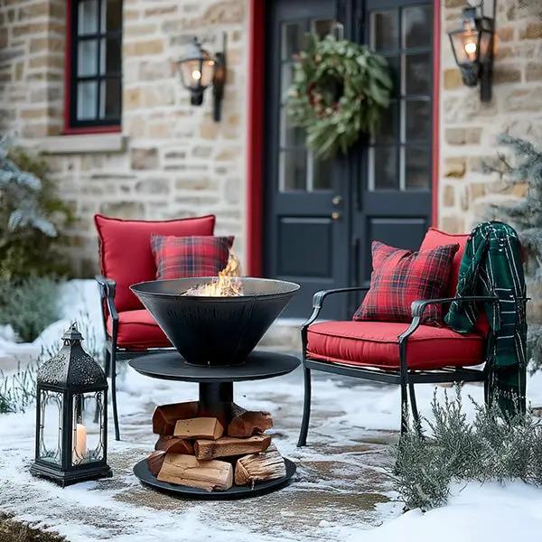 Outdoor Iron Pedestal Fire Bowl and Log Holder by Decor Steals