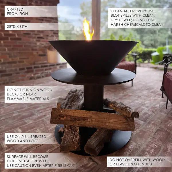 Outdoor Iron Pedestal Fire Bowl and Log Holder by Decor Steals