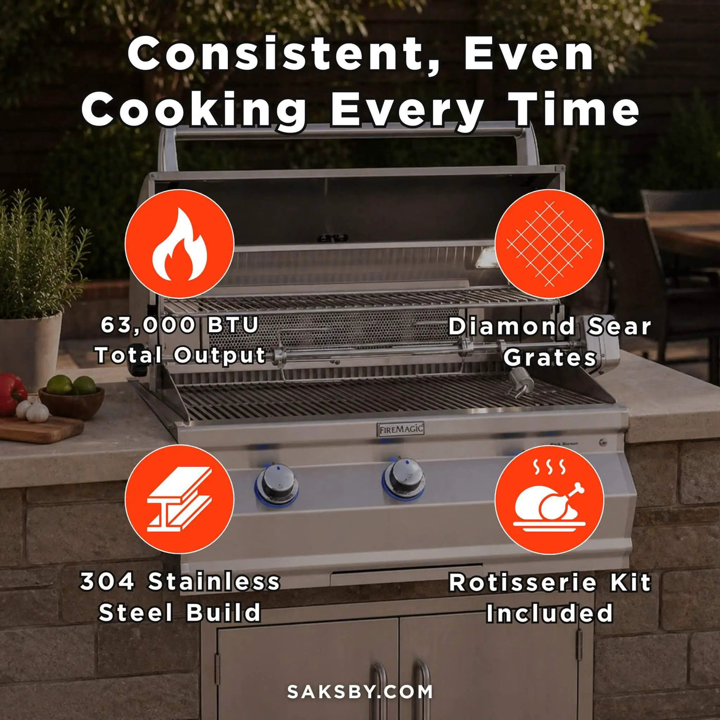Fire Magic Aurora 30-Inch Multi-User Built-In Grill With Analog Thermometer & Rotisserie Kit [A540I-8EAN/P] (SAK14578) by SAKSBY WHOLESALE