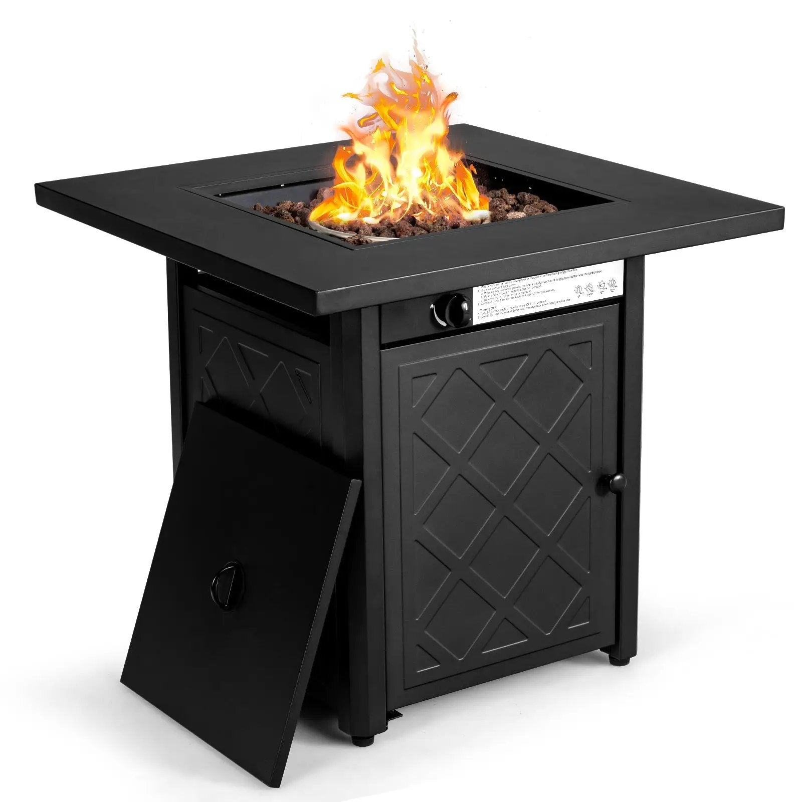 28 Inch Propane 50 000 BTU Patio Square Gas Fireplace with Lava Rock-Black by DirectDeals