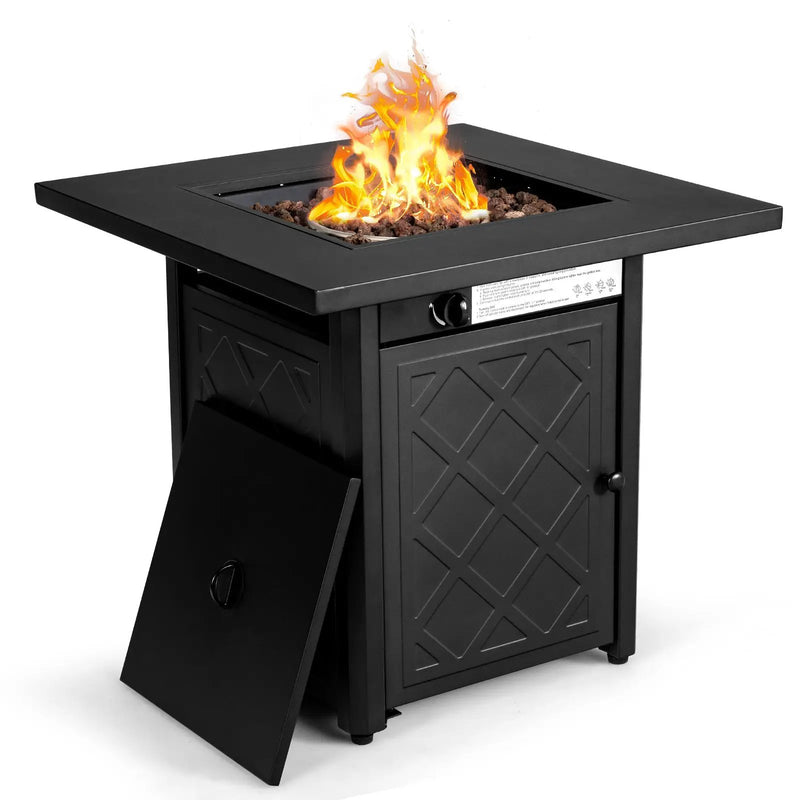 28 Inch Propane 50 000 BTU Patio Square Gas Fireplace with Lava Rock-Black by DirectDeals