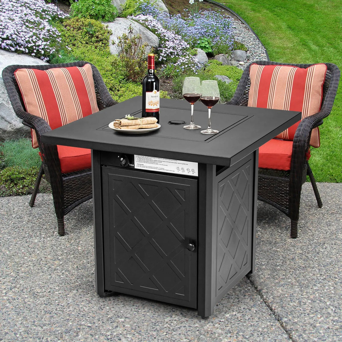 28 Inch Propane 50 000 BTU Patio Square Gas Fireplace with Lava Rock-Black by DirectDeals