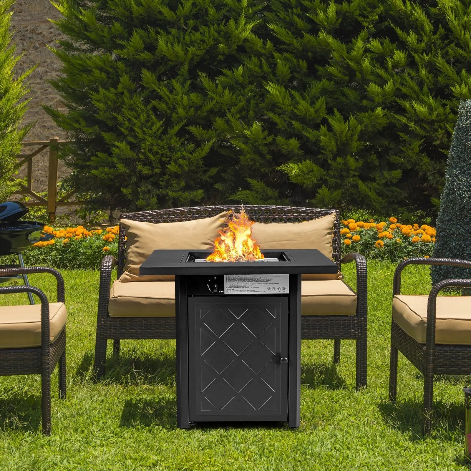 28 Inch Propane 50 000 BTU Patio Square Gas Fireplace with Lava Rock-Black by DirectDeals