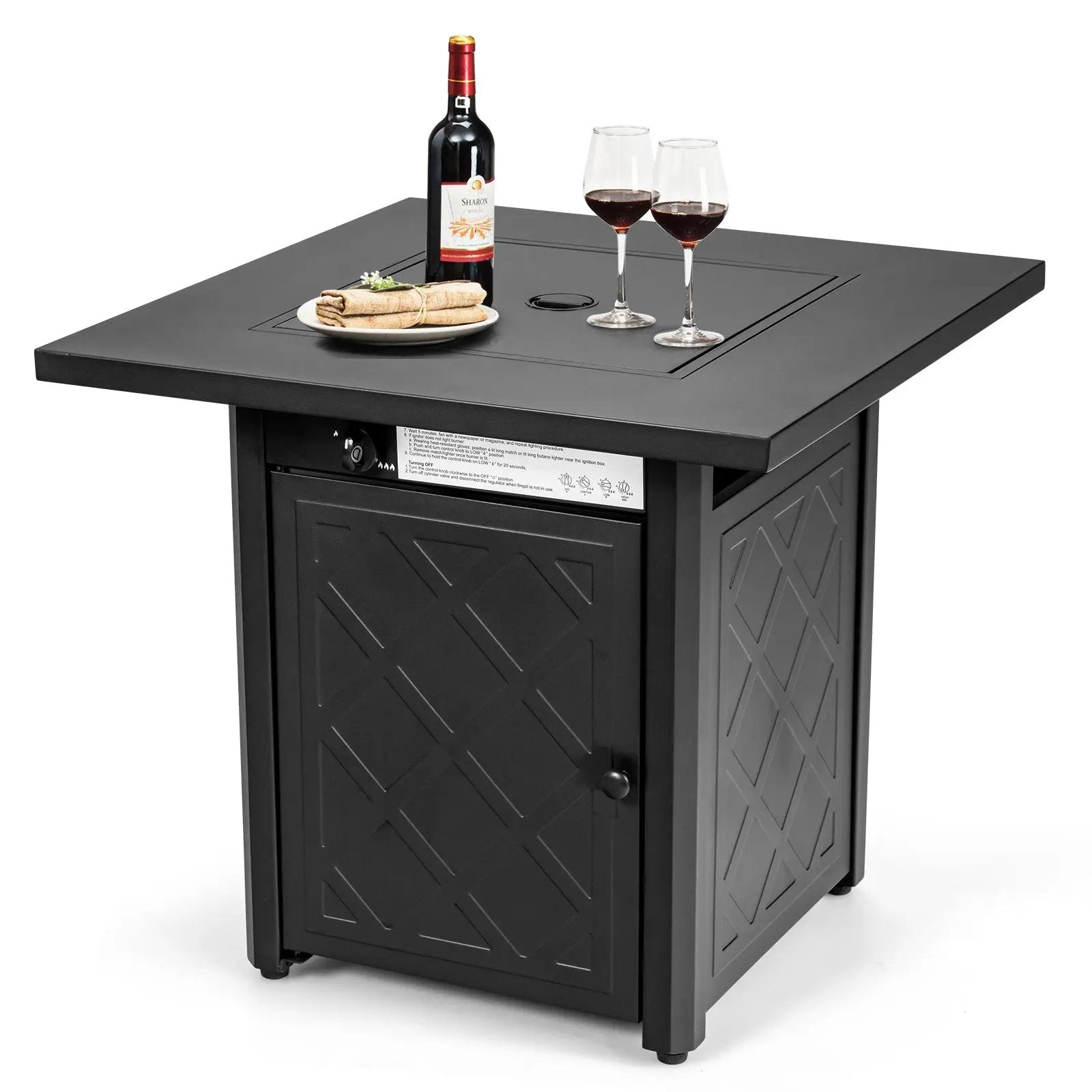 28 Inch Propane 50 000 BTU Patio Square Gas Fireplace with Lava Rock-Black by DirectDeals