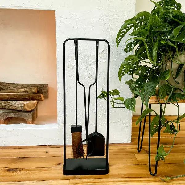 Black Iron Fireplace Tool Set with Shovel Brush Tongs by Decor Steals