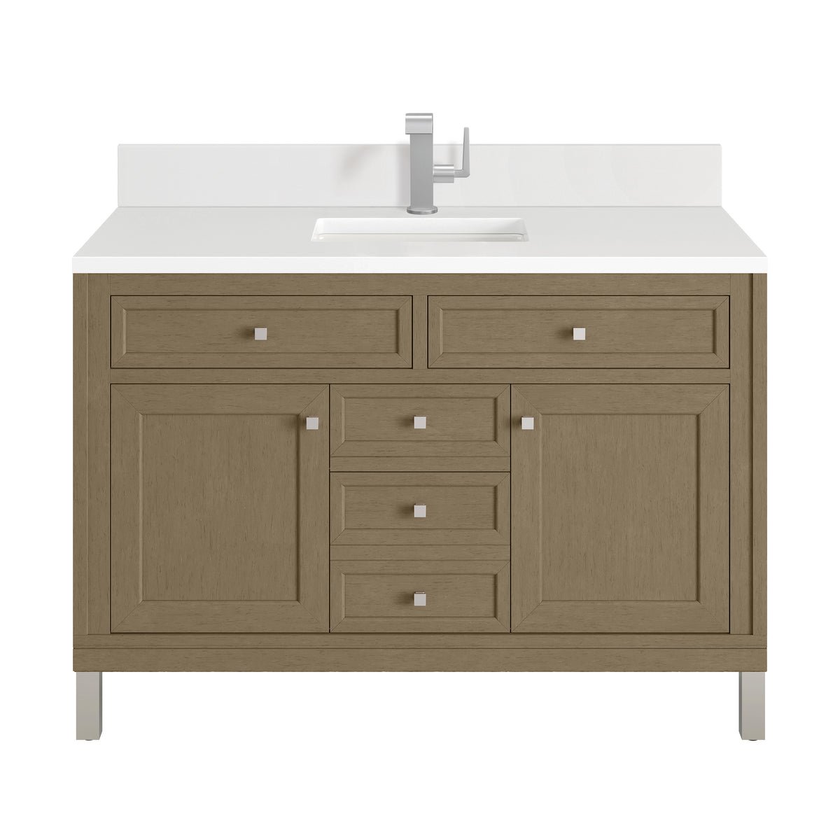 James Martin Chicago 48" Single Bathroom Vanity, Walnut Whisper with White Zeus (Single Hole, with Backsplash) countertop