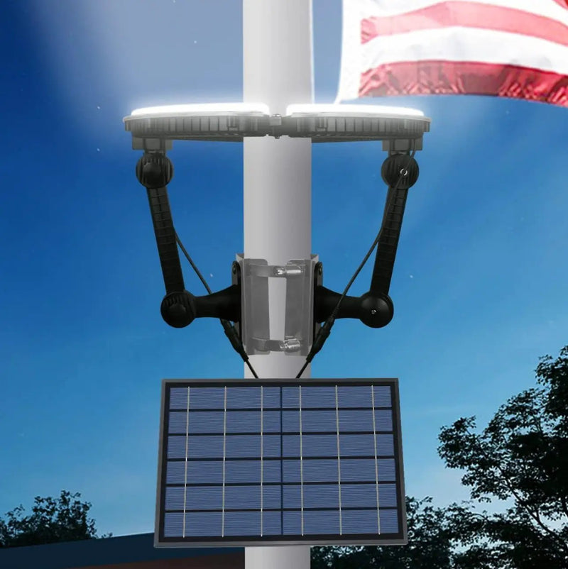 Flagpole Solar Light 4640 Lumen 12000mAh Rechargeable Battery Flag Pole Light Solar Powered 32 Brightest LED Outdoor Waterproof Fits Diameter 2-6 in Flagpoles Work up to 16 Hours Flag Lights by Outdoor Solar Outlet