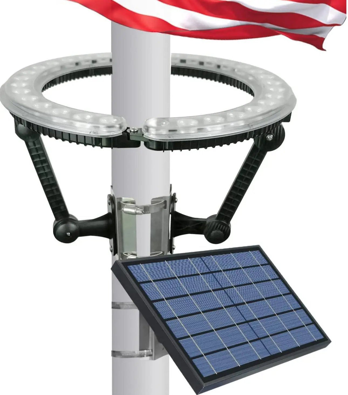 Flagpole Solar Light 4640 Lumen 12000mAh Rechargeable Battery Flag Pole Light Solar Powered 32 Brightest LED Outdoor Waterproof Fits Diameter 2-6 in Flagpoles Work up to 16 Hours Flag Lights by Outdoor Solar Outlet