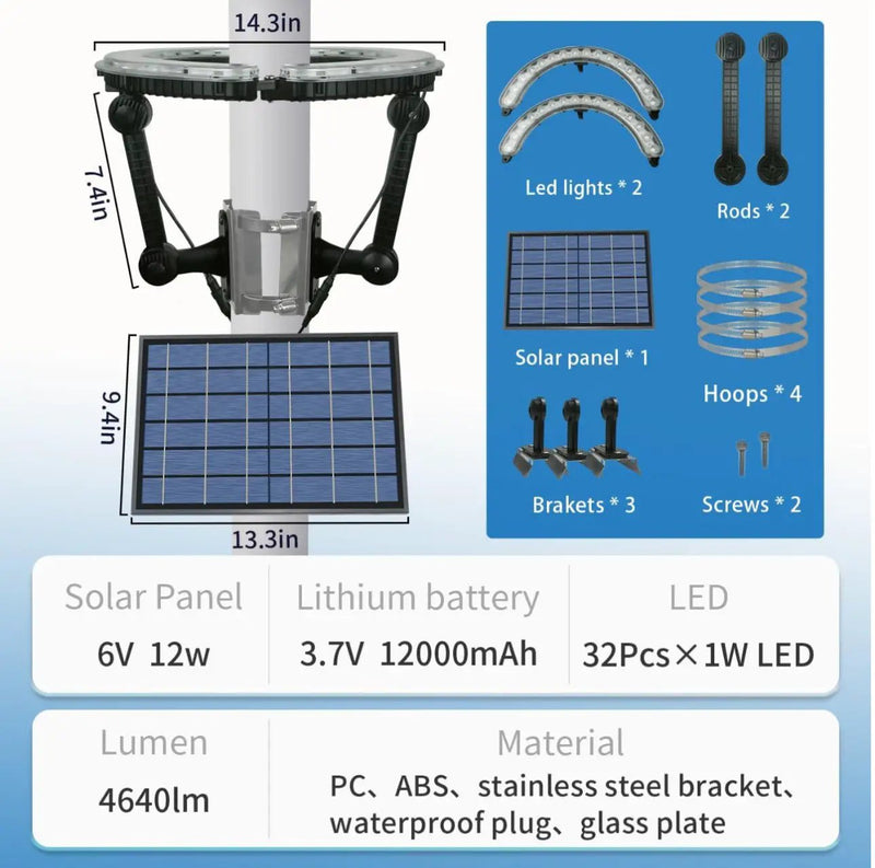 Flagpole Solar Light 4640 Lumen 12000mAh Rechargeable Battery Flag Pole Light Solar Powered 32 Brightest LED Outdoor Waterproof Fits Diameter 2-6 in Flagpoles Work up to 16 Hours Flag Lights by Outdoor Solar Outlet
