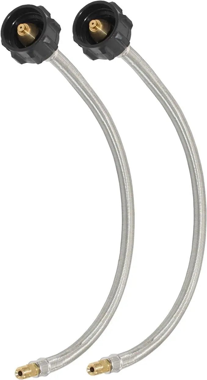 Flame King 1/4" Inverted Male Flare Stainless Steel Braided Propane Pigtail Hose 2-Pack for RV Regulators by Flame King Products