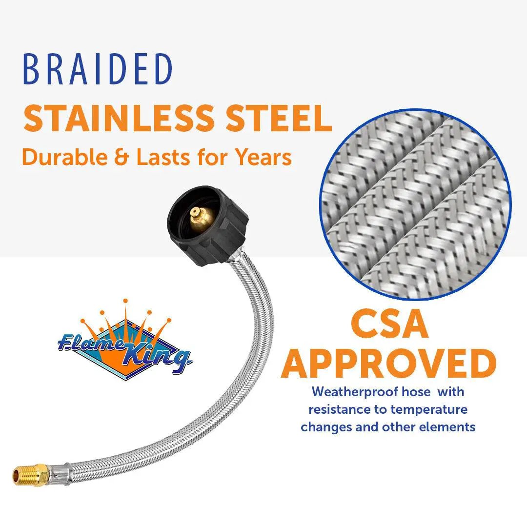 Flame King 1/4" NPT Stainless Steel Braided Propane Pigtail Hose 2 Pack for RV Regulators 12 inches by Flame King Products