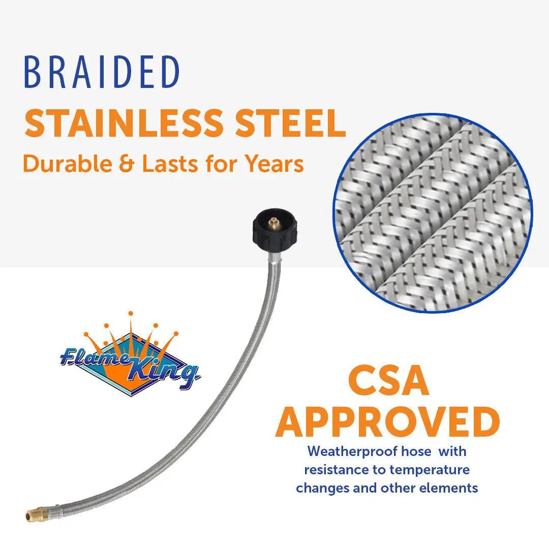 Flame King 1/4" NPT Stainless Steel Braided Propane Pigtail Hose 2 Pack for RV Regulators, 18 inches by Flame King Products