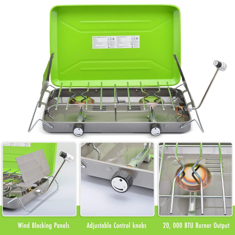 Flame King 2 Burner Portable Propane Gas Camping Stove Grill by Flame King Products