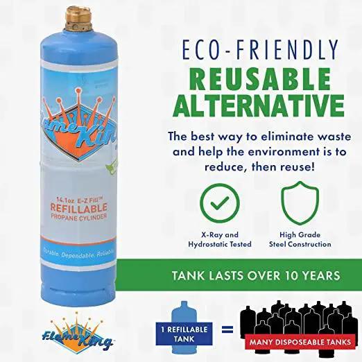 Flame King Eco Friendly Sustainable 1lb Refillable Propane Cylinder + Kit 14.1 oz by Flame King Products