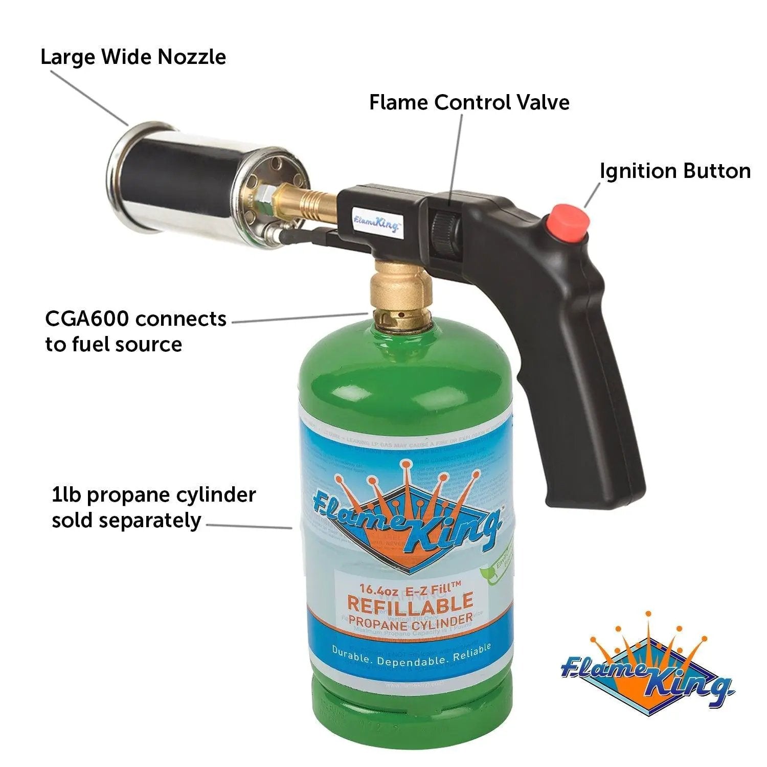Flame King High Intensity Propane Cooking Searing Torch with Electric Start & Comfort Handle by Flame King Products