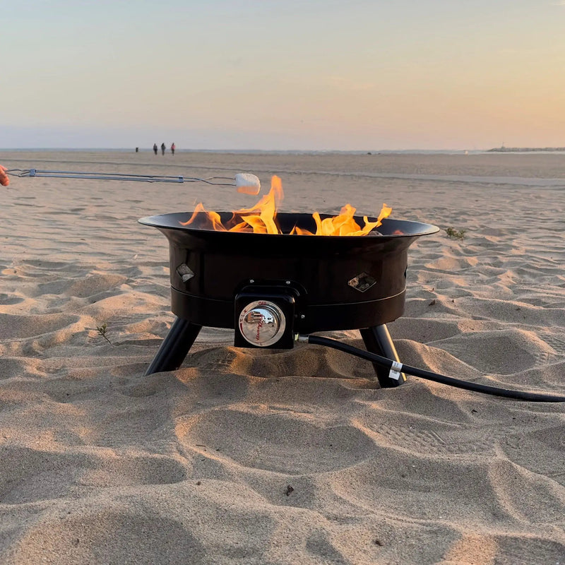 Flame King Outdoor Portable Propane Gas 24" Fire Pit Bowl with Self Igniter Cover Carry Straps by Flame King Products