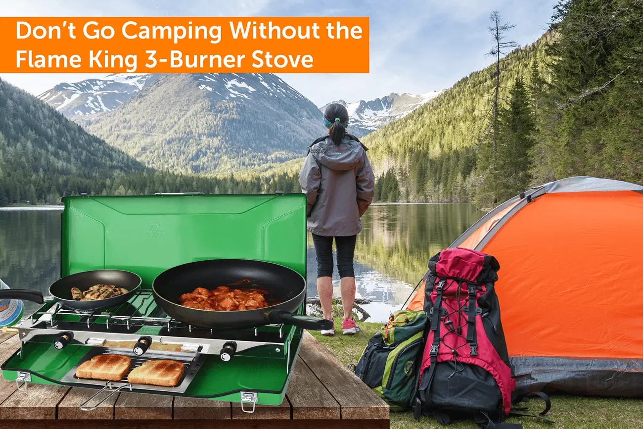Flame King Portable 3 Burner Grill Propane Gas Camping Stove Toast Tray by Flame King Products