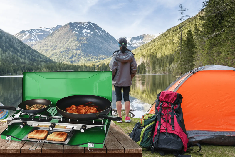 Flame King Portable 3 Burner Grill Propane Gas Camping Stove Toast Tray by Flame King Products