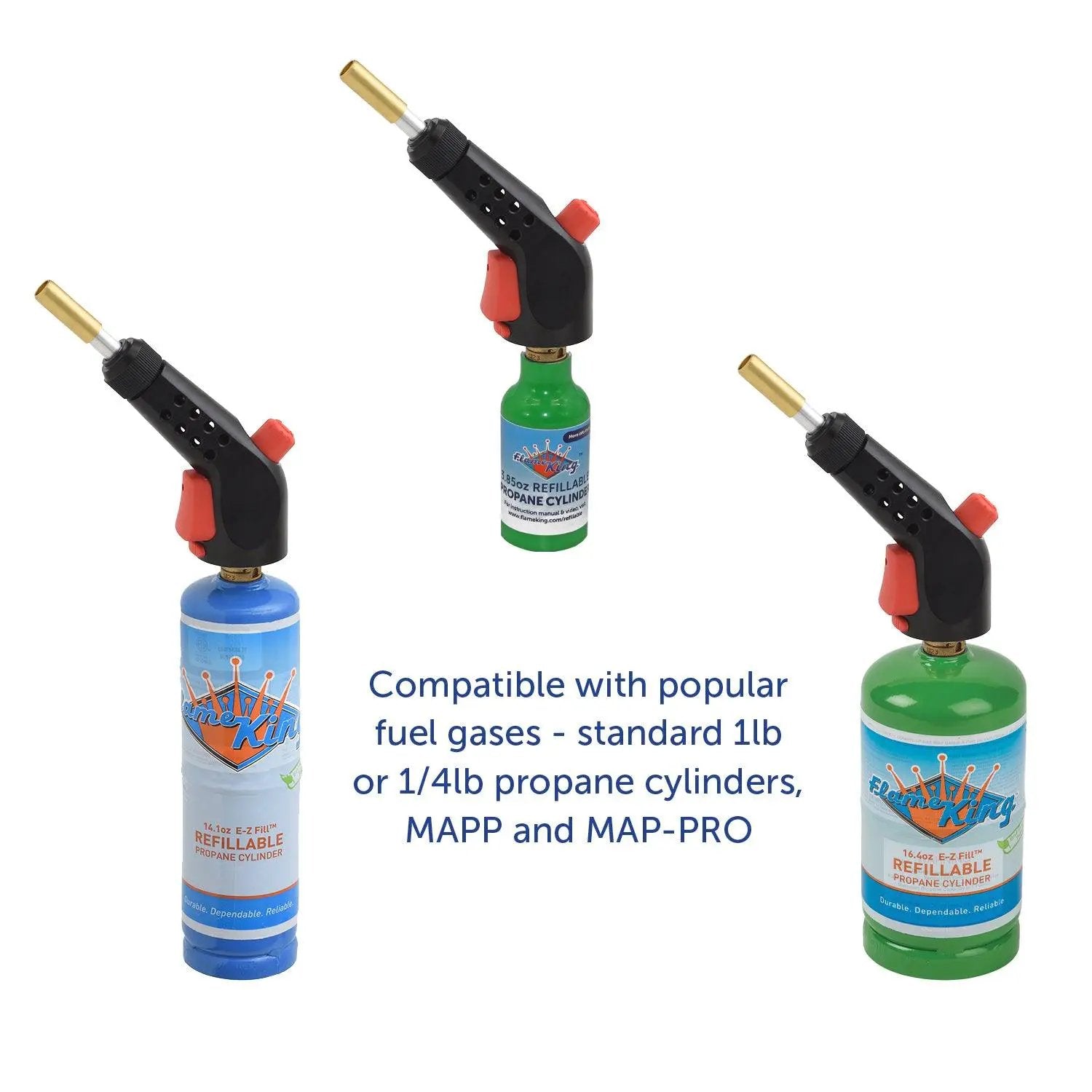 Flame King Propane Gas Blow Torch with Push Button Igniter & 2 Interchangeable Heads by Flame King Products