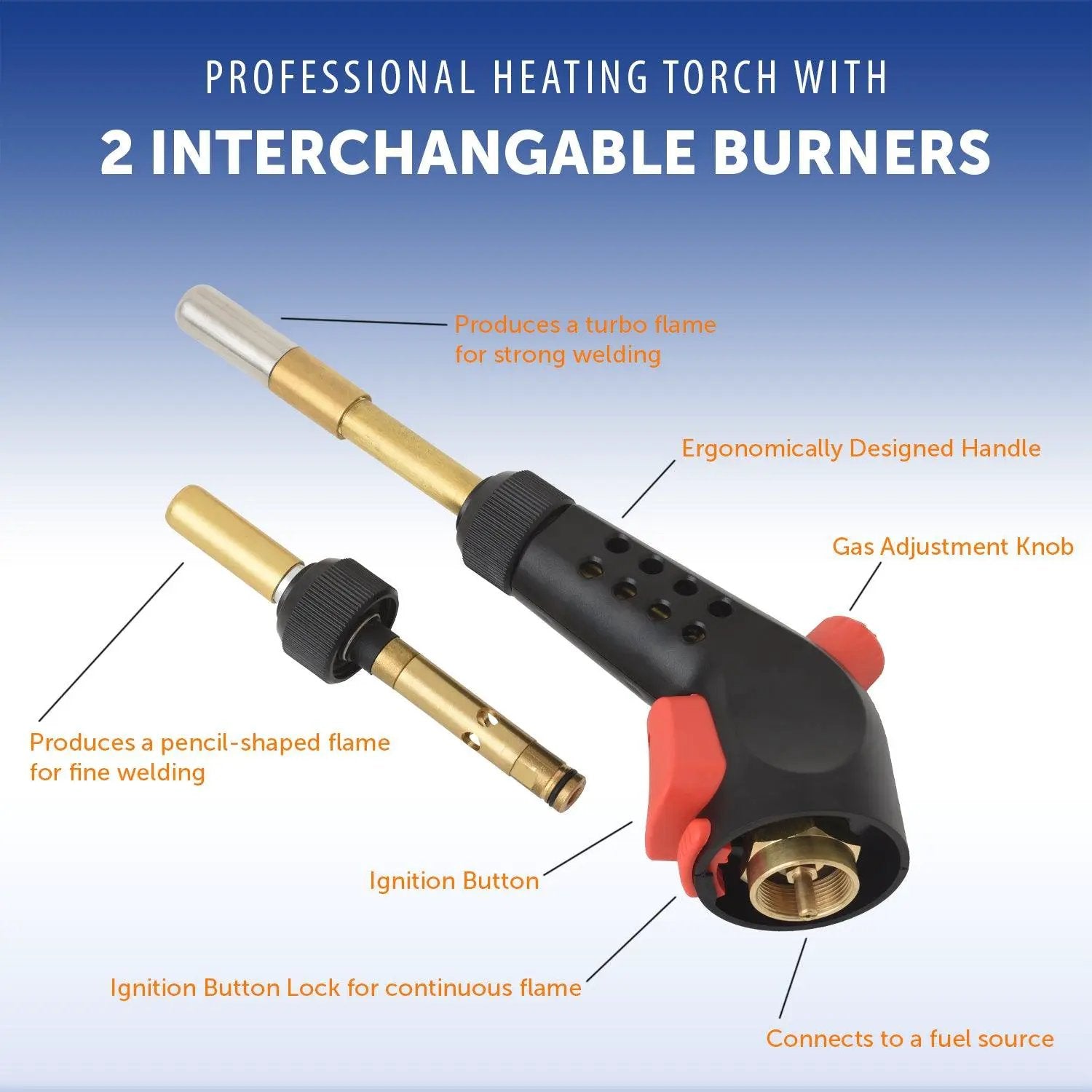 Flame King Propane Gas Blow Torch with Push Button Igniter & 2 Interchangeable Heads by Flame King Products