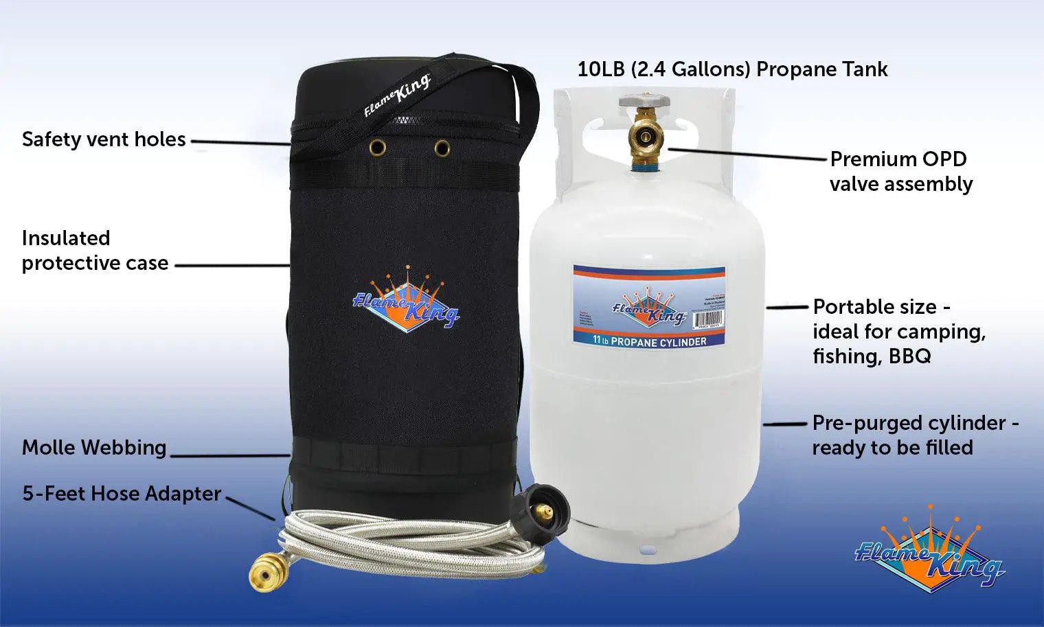 Flame King Propane Gas Hauler Kit 10lb Propane Tank, Adapter Hose and Insulated Protective Carry Case by Flame King Products