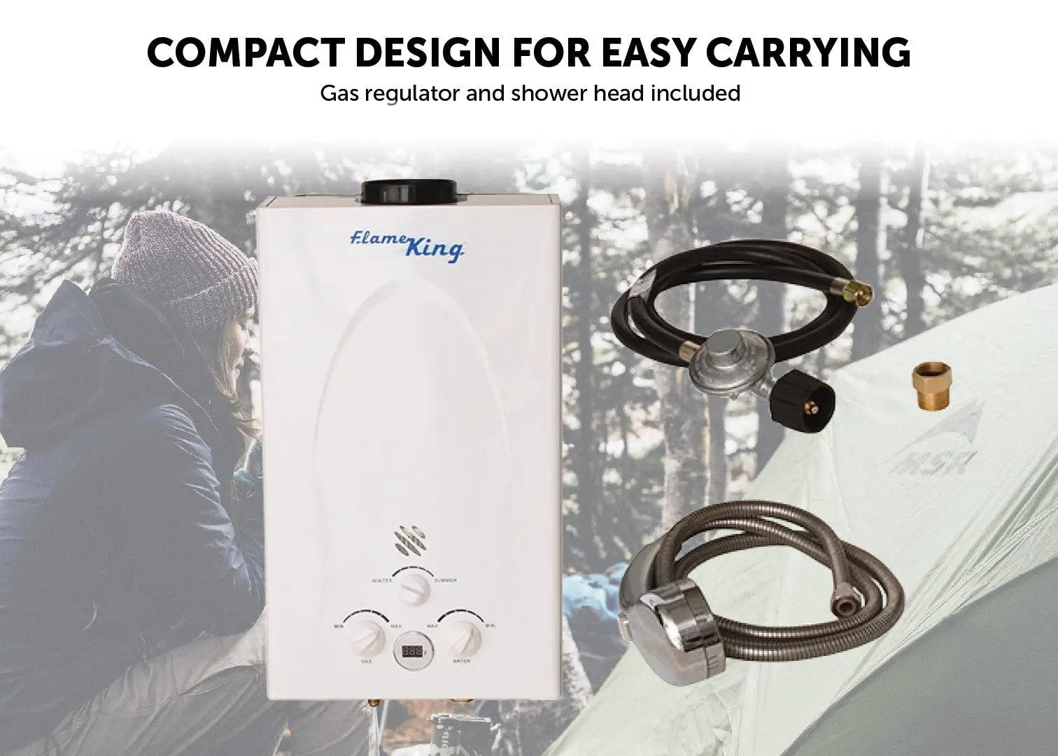Flame King Tankless Outdoor Portable Camping Hot Shower Propane Gas 10L 2.64GPM Water Heater 68,000 BTU by Flame King Products