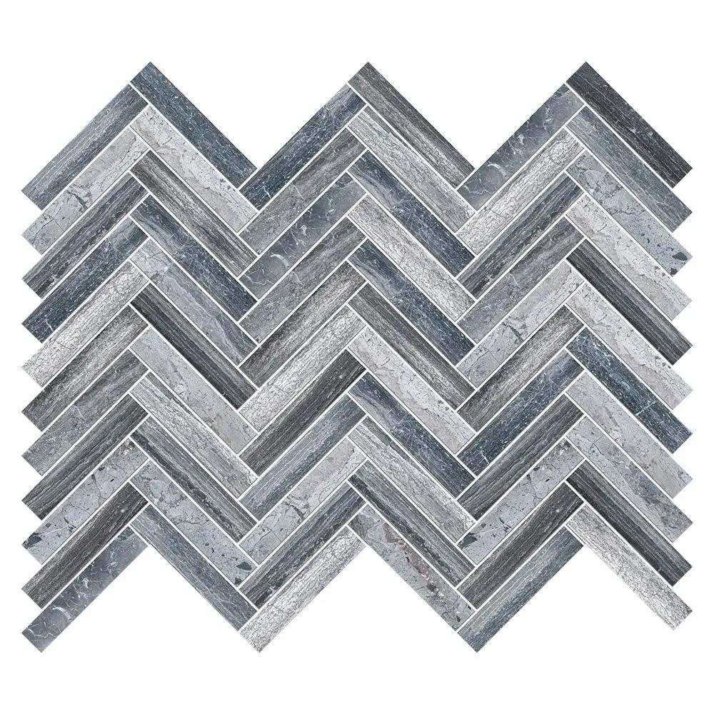 Flint Black Honed Herringbone 5/8x3 Marble Mosaics 10 7/16x12 13/16