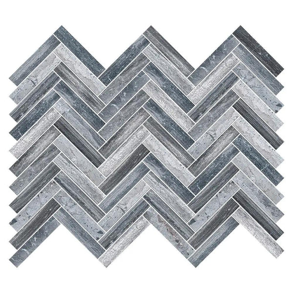 Flint Black Honed Herringbone 5/8x3 Marble Mosaics 10 7/16x12 13/16