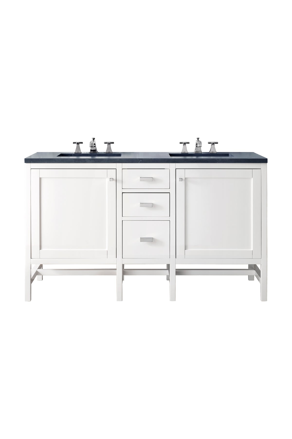 James Martin Addison 60" Double Bathroom Vanity, Glossy White with Charcoal Soapstone countertop