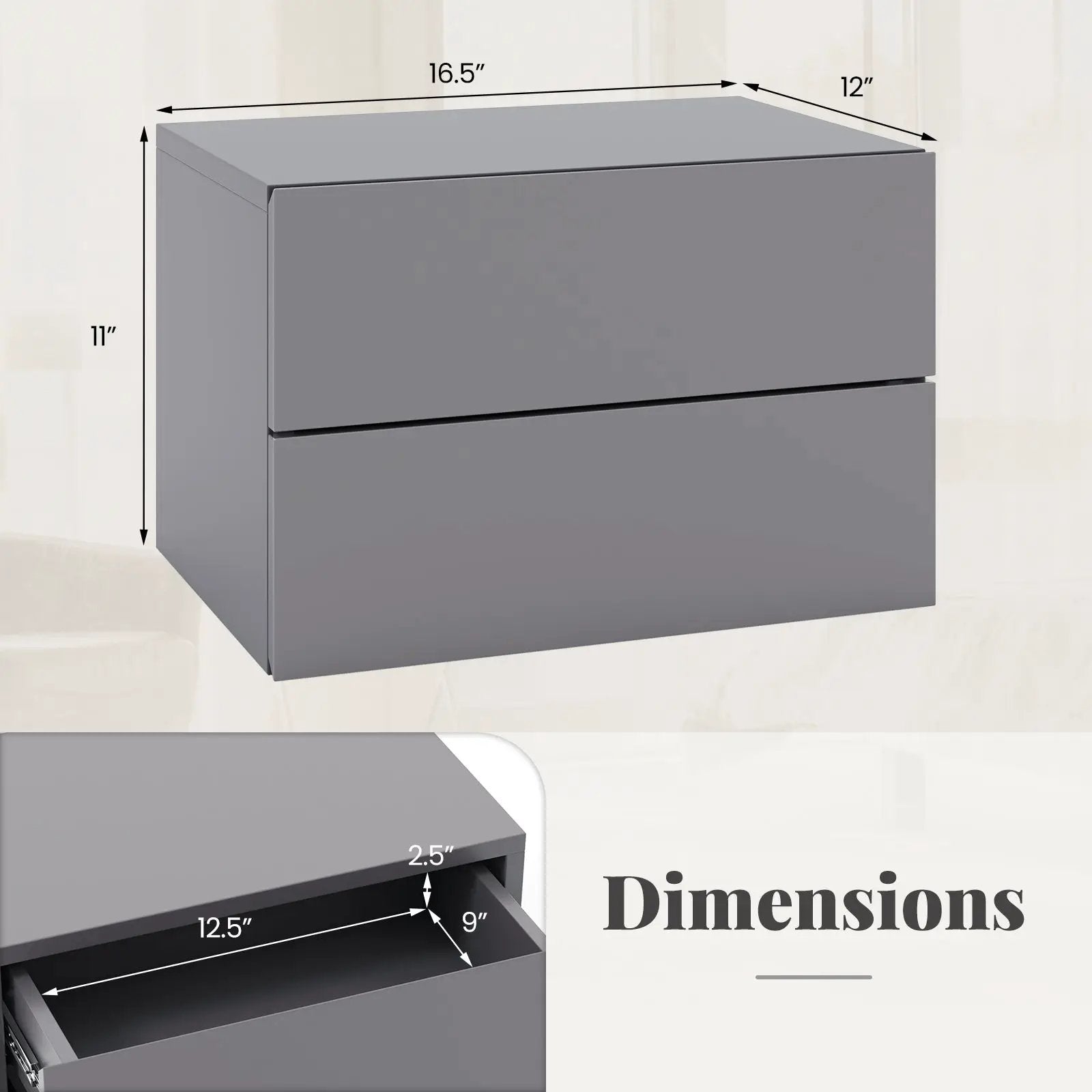 Floating Nightstand with Drawers and Storage Shelf by DirectDeals