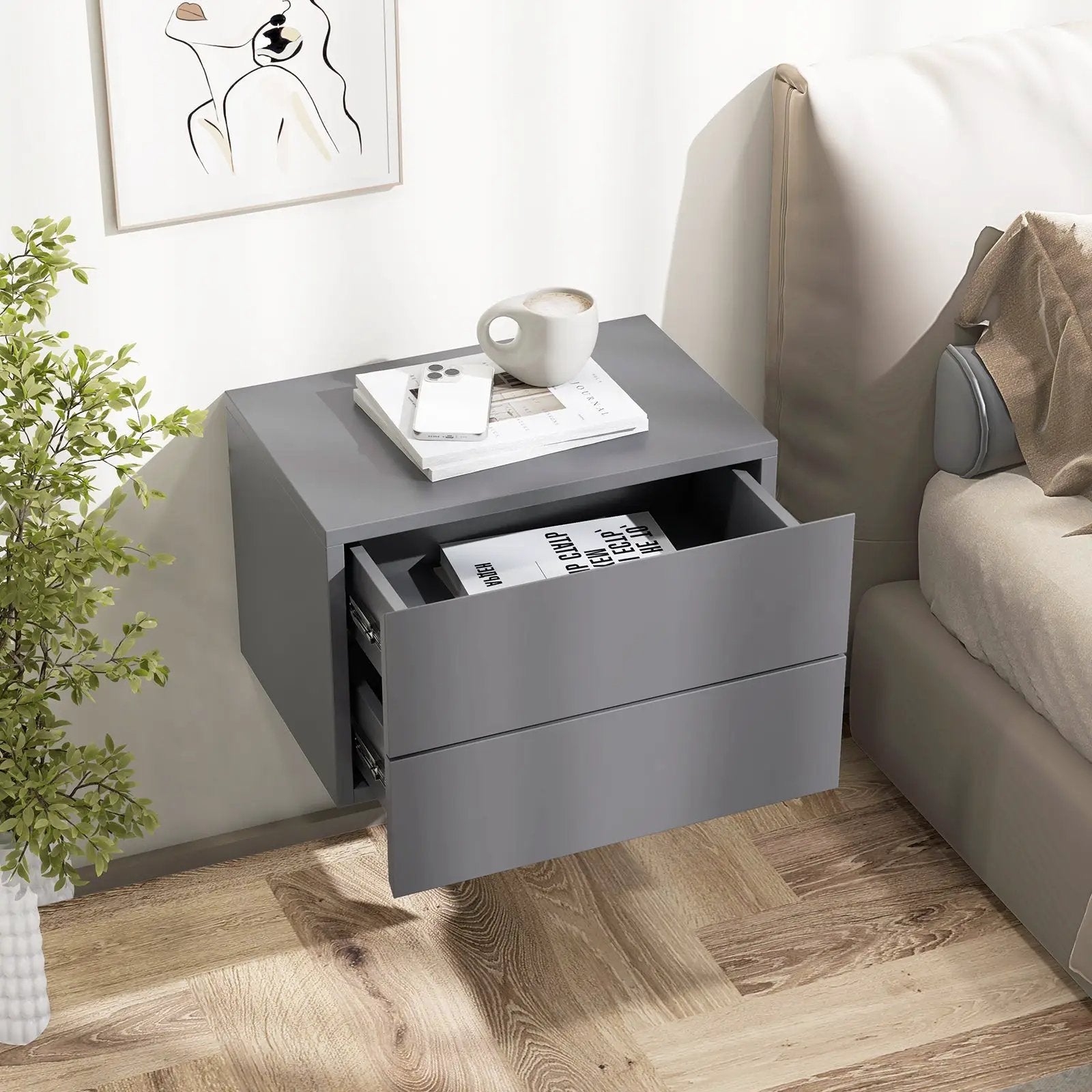 Floating Nightstand with Drawers and Storage Shelf by DirectDeals