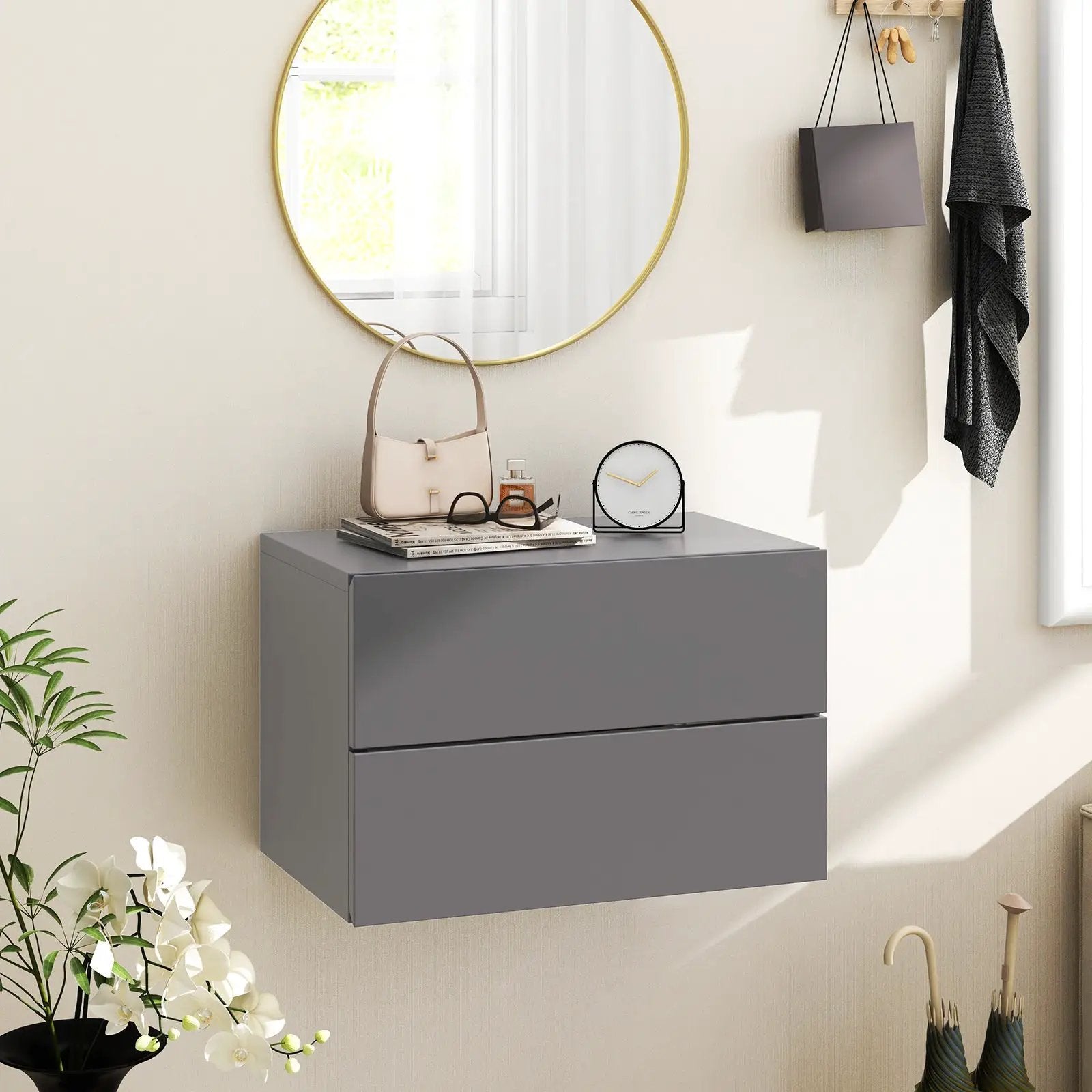 Floating Nightstand with Drawers and Storage Shelf by DirectDeals