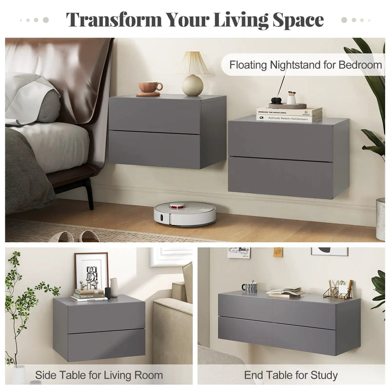 Floating Nightstand with Drawers and Storage Shelf by DirectDeals