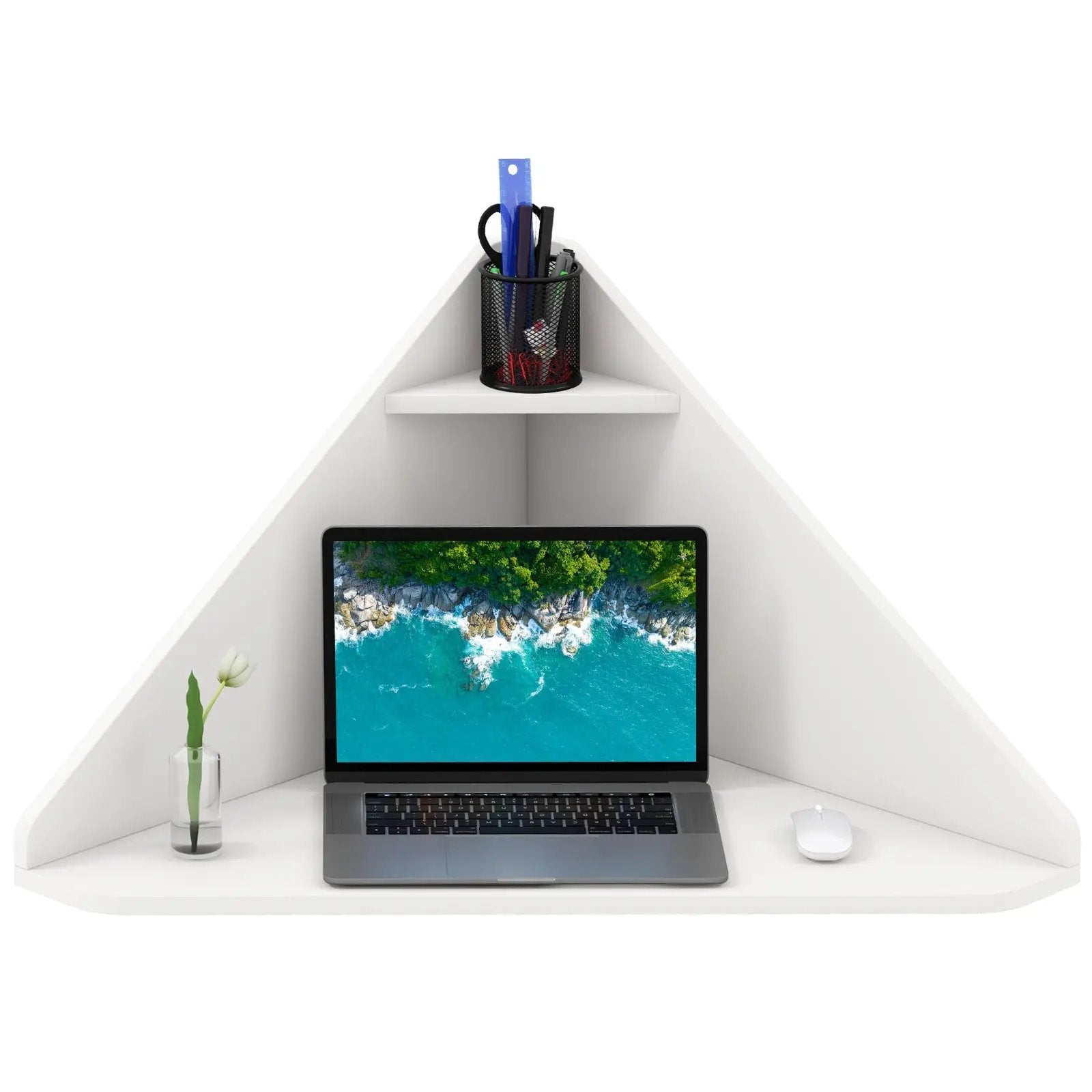 Floating Triangular Corner Computer Desk with Storage Shelf by DirectDeals