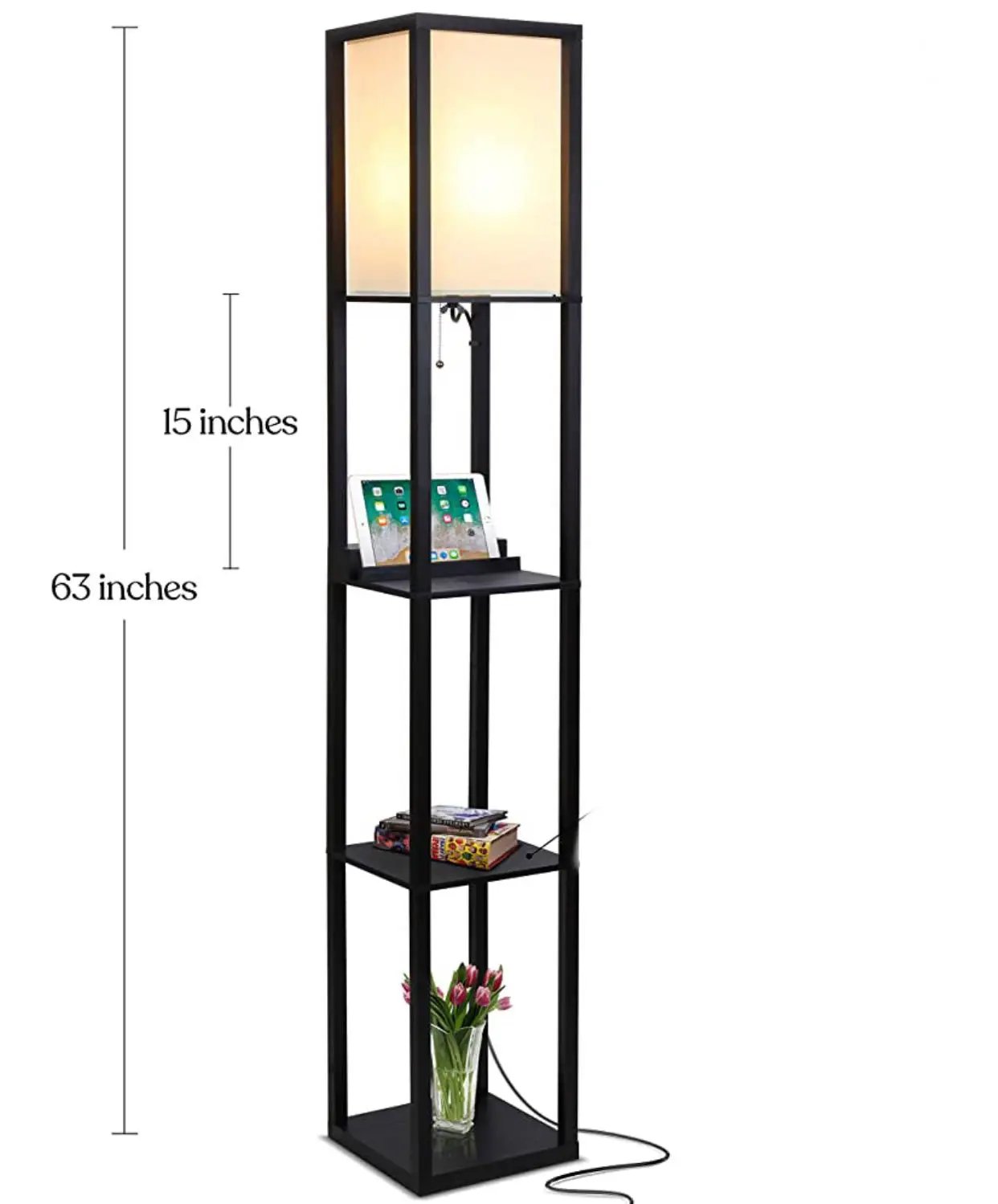 Floor Lamp Charger - Shelf Floor Lamp with USB Charging Ports and Electric Outlet by Outdoor Solar Outlet