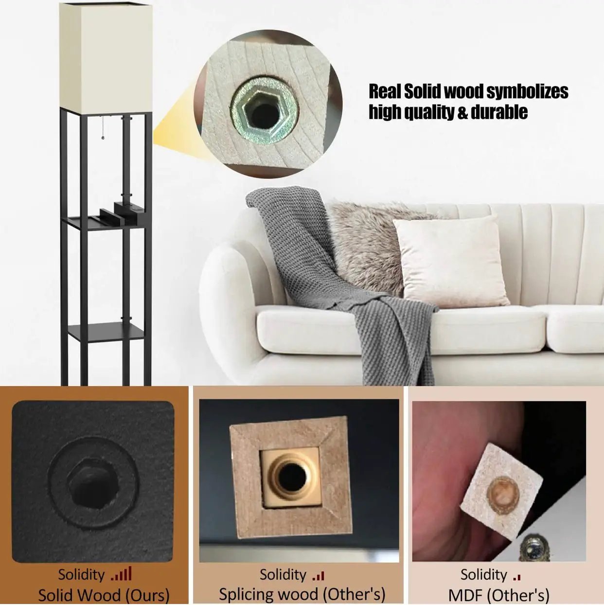 Floor Lamp Charger - Shelf Floor Lamp with USB Charging Ports and Electric Outlet by Outdoor Solar Outlet
