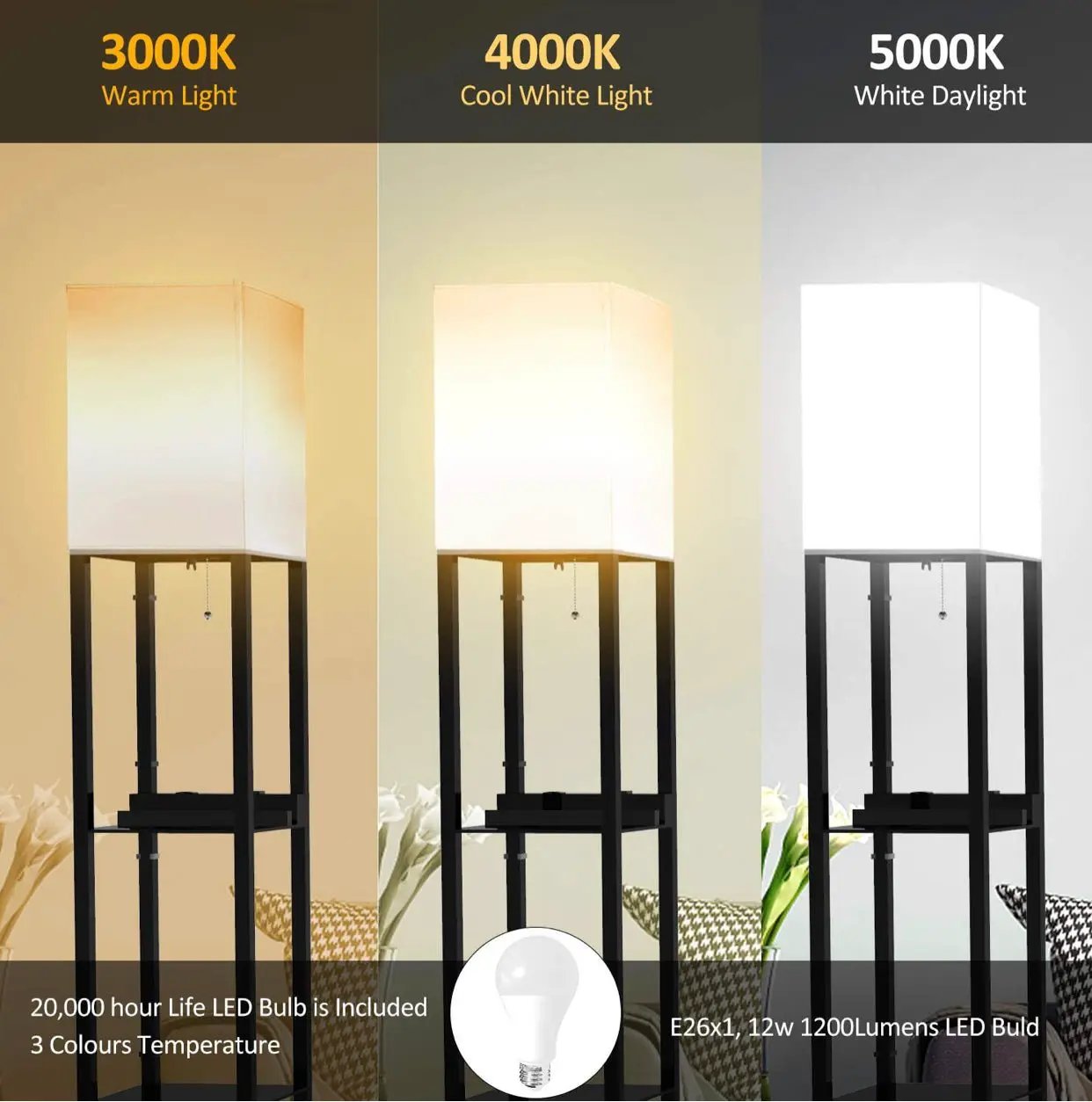 Floor Lamp Charger - Shelf Floor Lamp with USB Charging Ports and Electric Outlet by Outdoor Solar Outlet