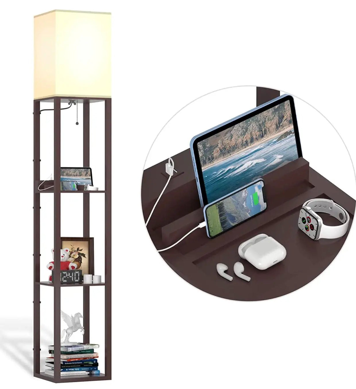 Floor Lamp Charger - Shelf Floor Lamp with USB Charging Ports and Electric Outlet by Outdoor Solar Outlet