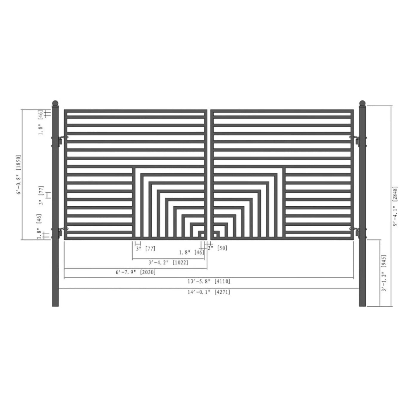 [12-18FT] Heavy-Duty Florence-Style Powder-Coated Galvanized Steel Dual-Swing Driveway Gate (SAK48168) by SAKSBY WHOLESALE
