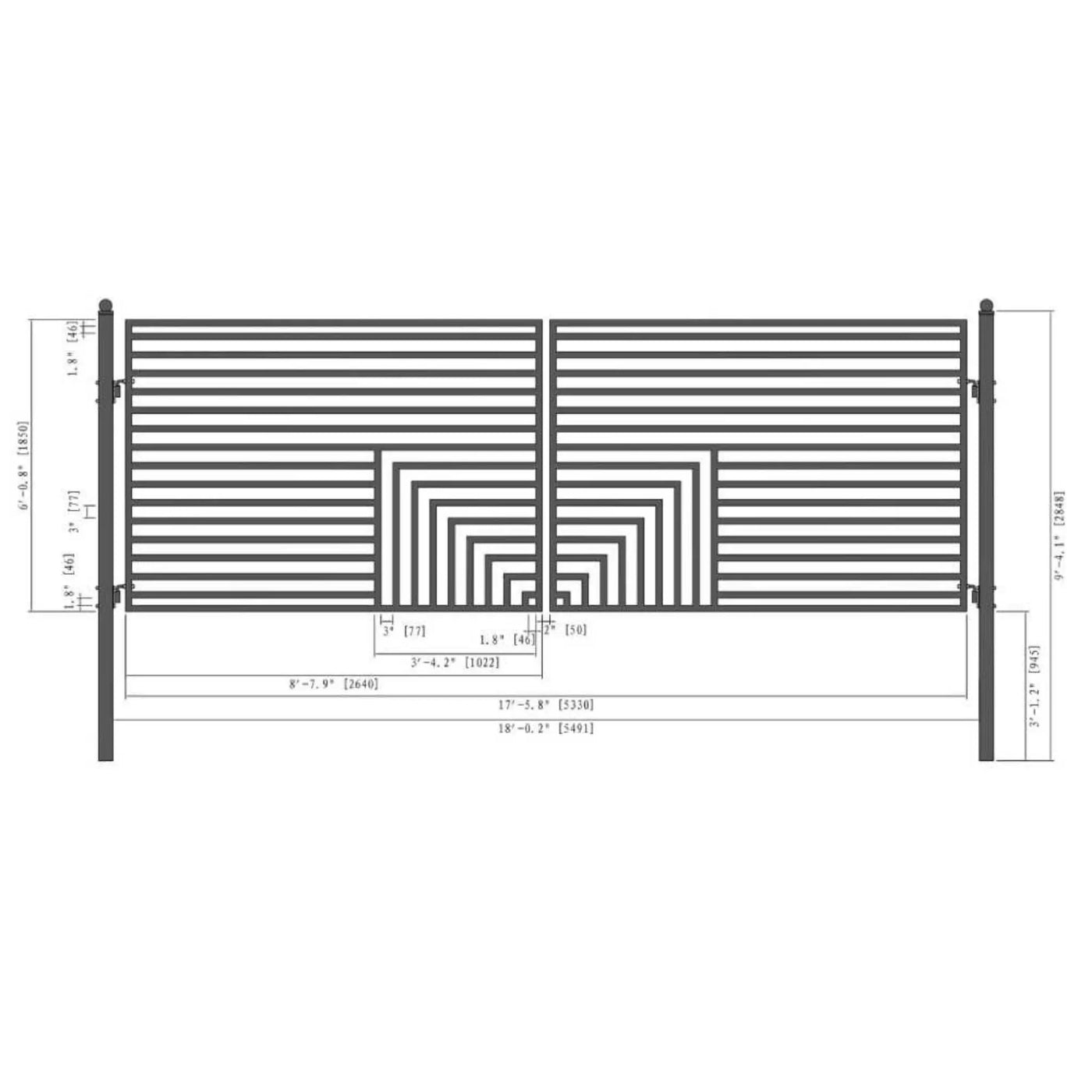 [12-18FT] Heavy-Duty Florence-Style Powder-Coated Galvanized Steel Dual-Swing Driveway Gate (SAK48168) by SAKSBY WHOLESALE