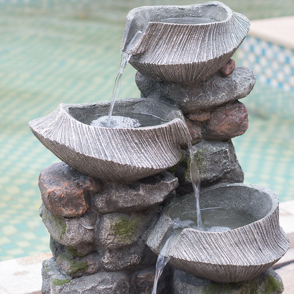 Resin Fluted Basin Tiered Outdoor Water Fountain 650 GPH, close-up of the surface