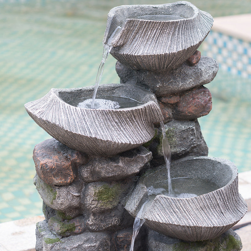 Resin Fluted Basin Tiered Outdoor Water Fountain 650 GPH, close-up of the surface