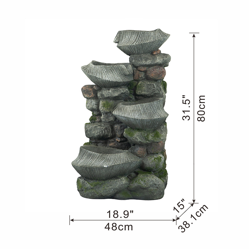 Resin Fluted Basin Tiered Outdoor Water Fountain 650 GPH, dimensions drawing