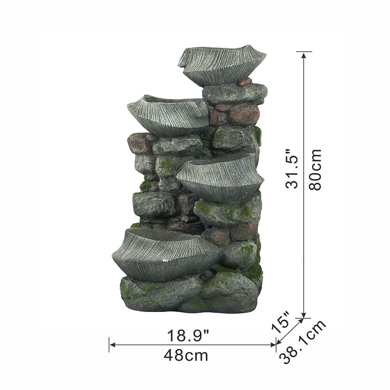 Resin Fluted Basin Tiered Outdoor Water Fountain 650 GPH, dimensions drawing