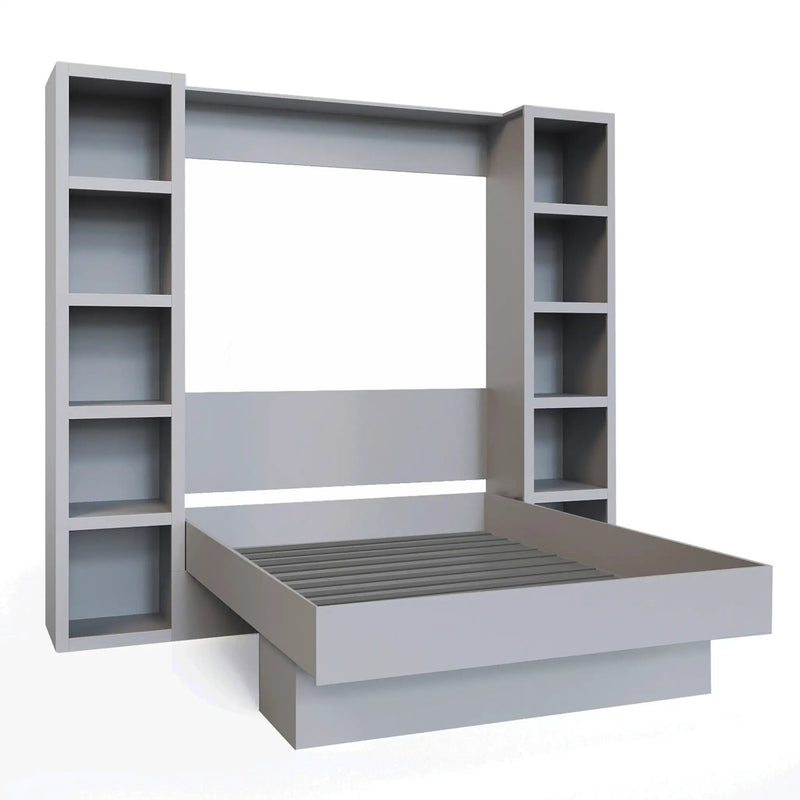 Easy-Lift Full Murphy Wall Bed in Grey with Two Bookshelves by Sharicks