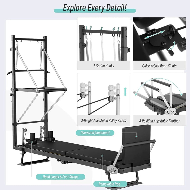 Core Pilates Foldable Dual Resistance Pilates Reformer Machine With Tower (SAK96041) by SAKSBY WHOLESALE