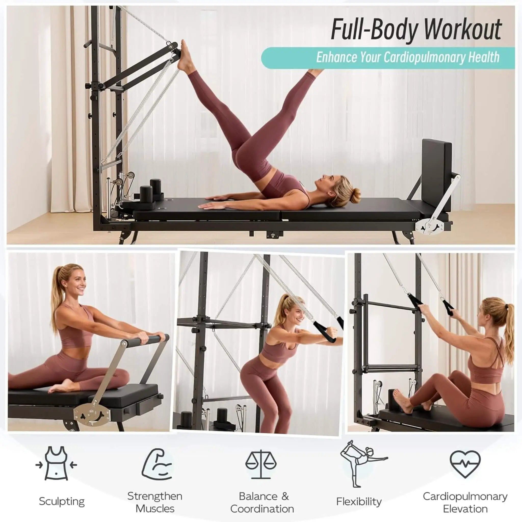 Core Pilates Foldable Dual Resistance Pilates Reformer Machine With Tower (SAK96041) by SAKSBY WHOLESALE