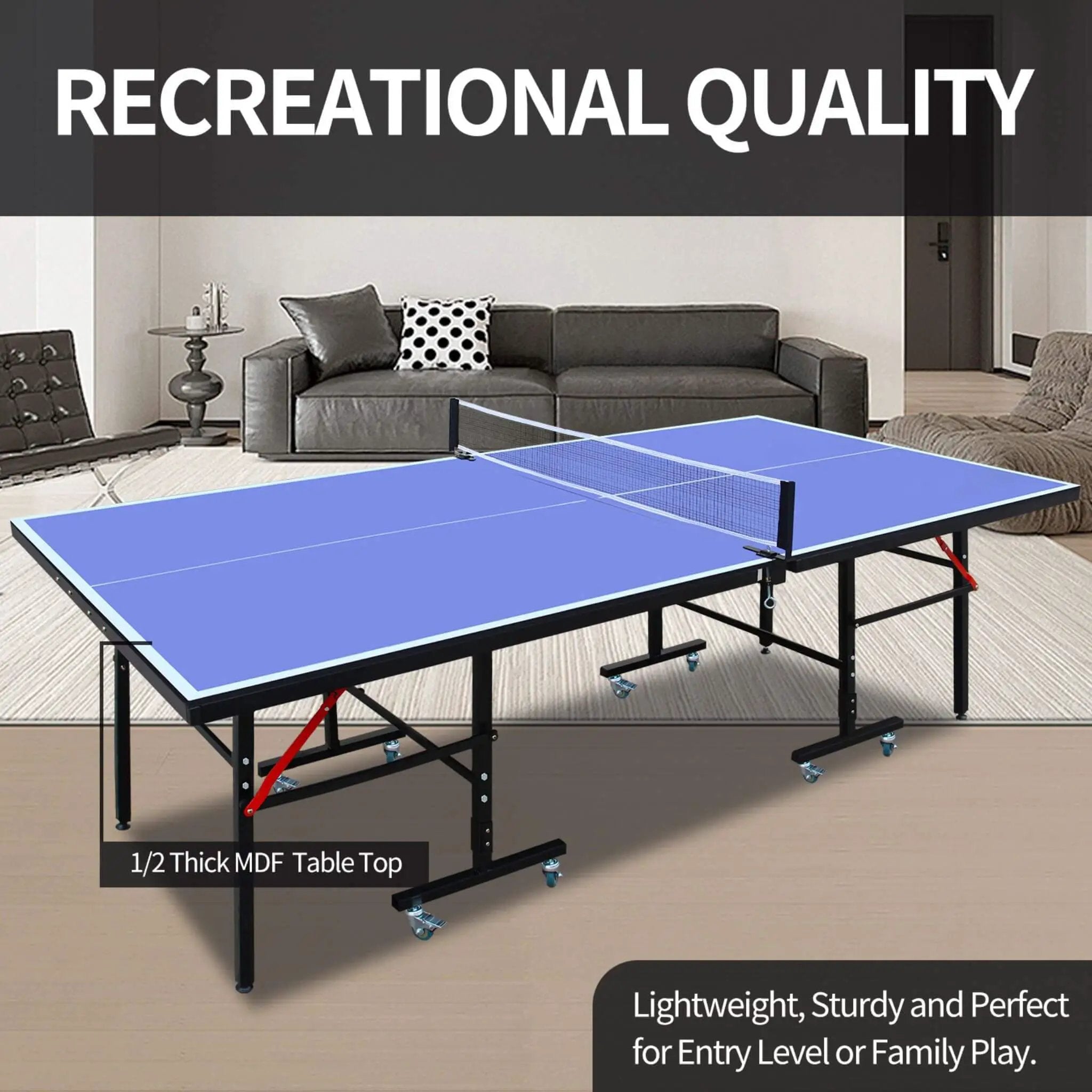 8FT Foldable Midsize Table Tennis Table Set With Paddles, Balls, And Net (SAK14735) by SAKSBY WHOLESALE