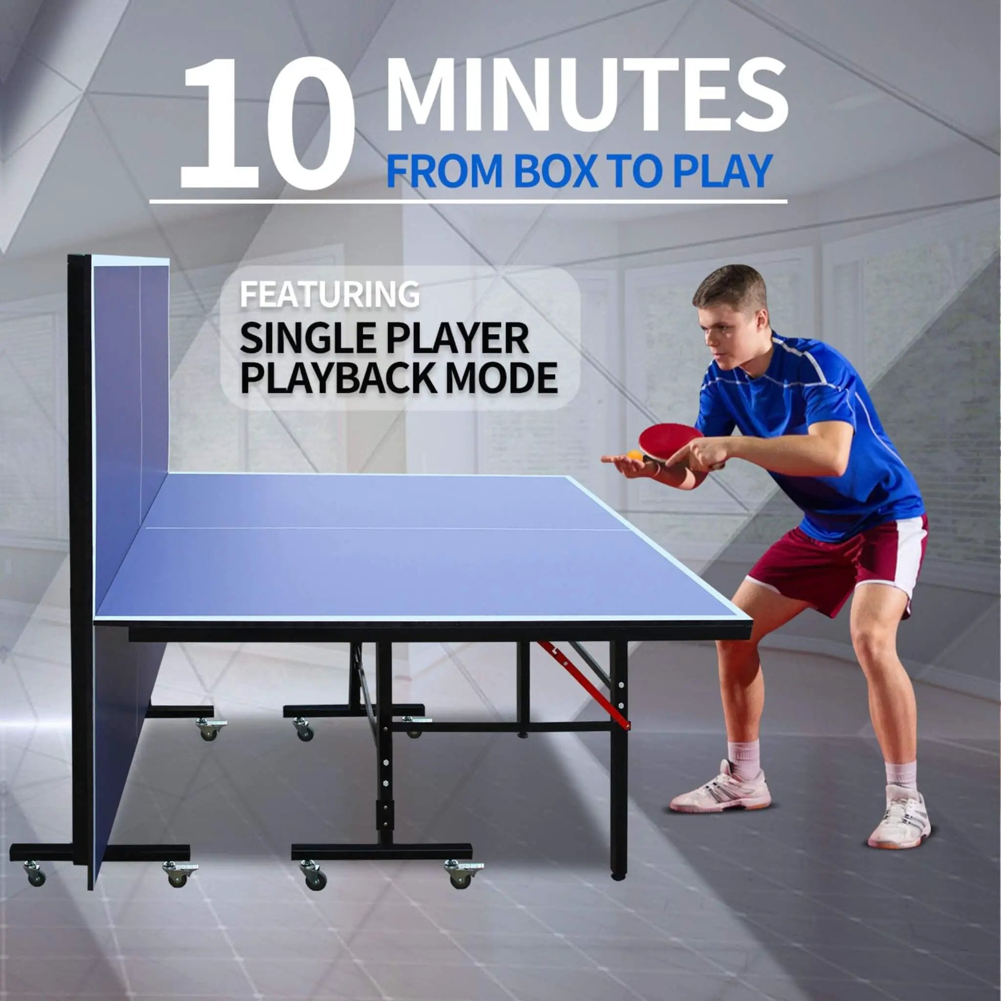8FT Foldable Midsize Table Tennis Table Set With Paddles, Balls, And Net (SAK14735) by SAKSBY WHOLESALE