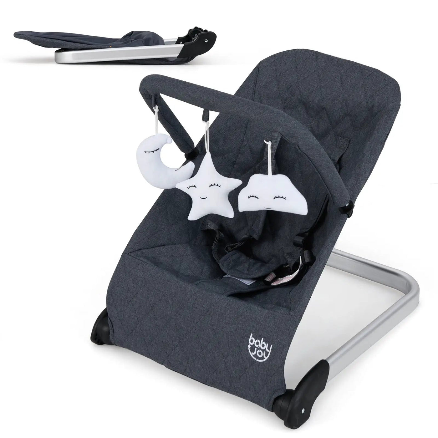 Foldable Baby Bouncer with Removable Fabric Cover and Toy Bar by DirectDeals